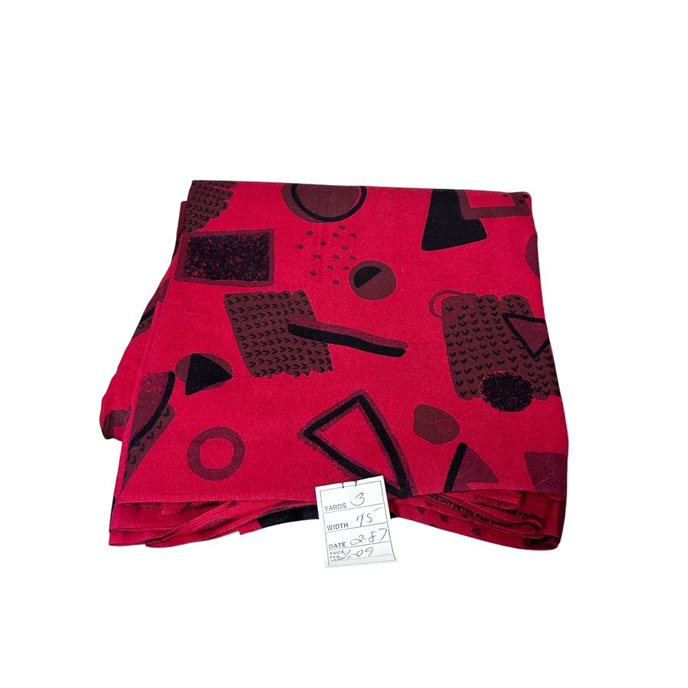 Vintage Peter Pan Fabric Red 3 Yards Geometric 75"‎ Wide Retro Design